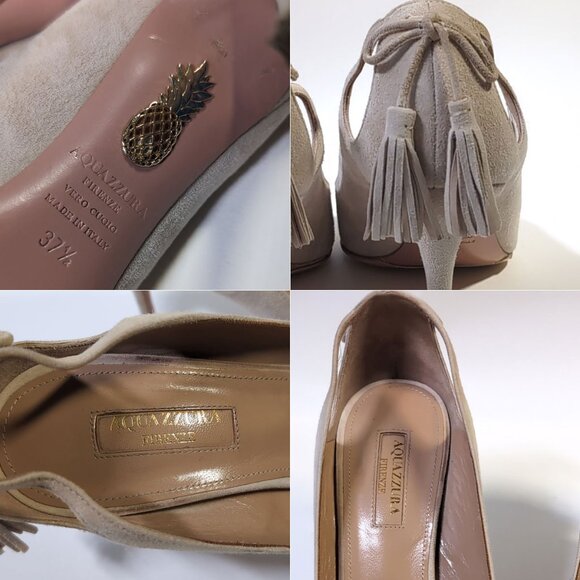 3 Day Sale* Aquazzura 37.5 Forever Marilyn Fringe Bow Pumps Beige Suede - Picture 5 of 8